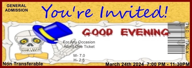 Halloween Bones Admit One Ticket