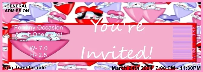 Valentine Animals Pink 1 Admit One Ticket