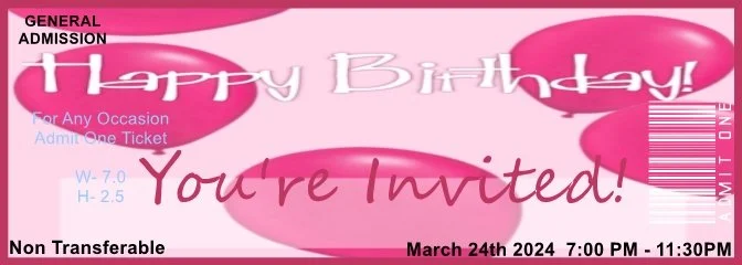 Magenta Balloons Admit One Ticket