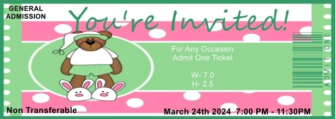 Green Pink Teddy Admit One Ticket