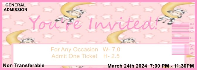 Cow & Stars Pink Admit One Ticket