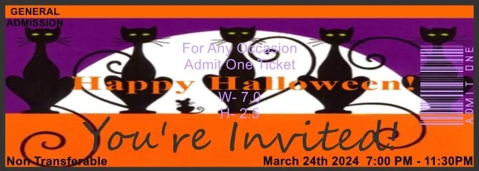 Halloween Cats Admit One Ticket