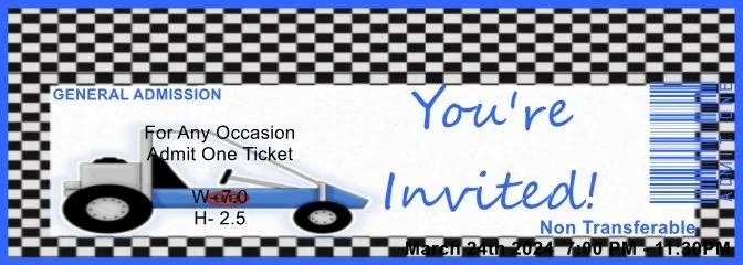 Birthday Race Admit One Ticket