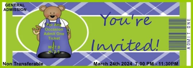 Blue Green Bear Frog Admit One Ticket