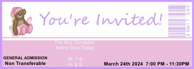 Bedtime Bear Pink Admit One Ticket