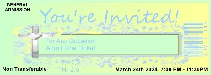 Christening Cross & Heart Admit One Ticket