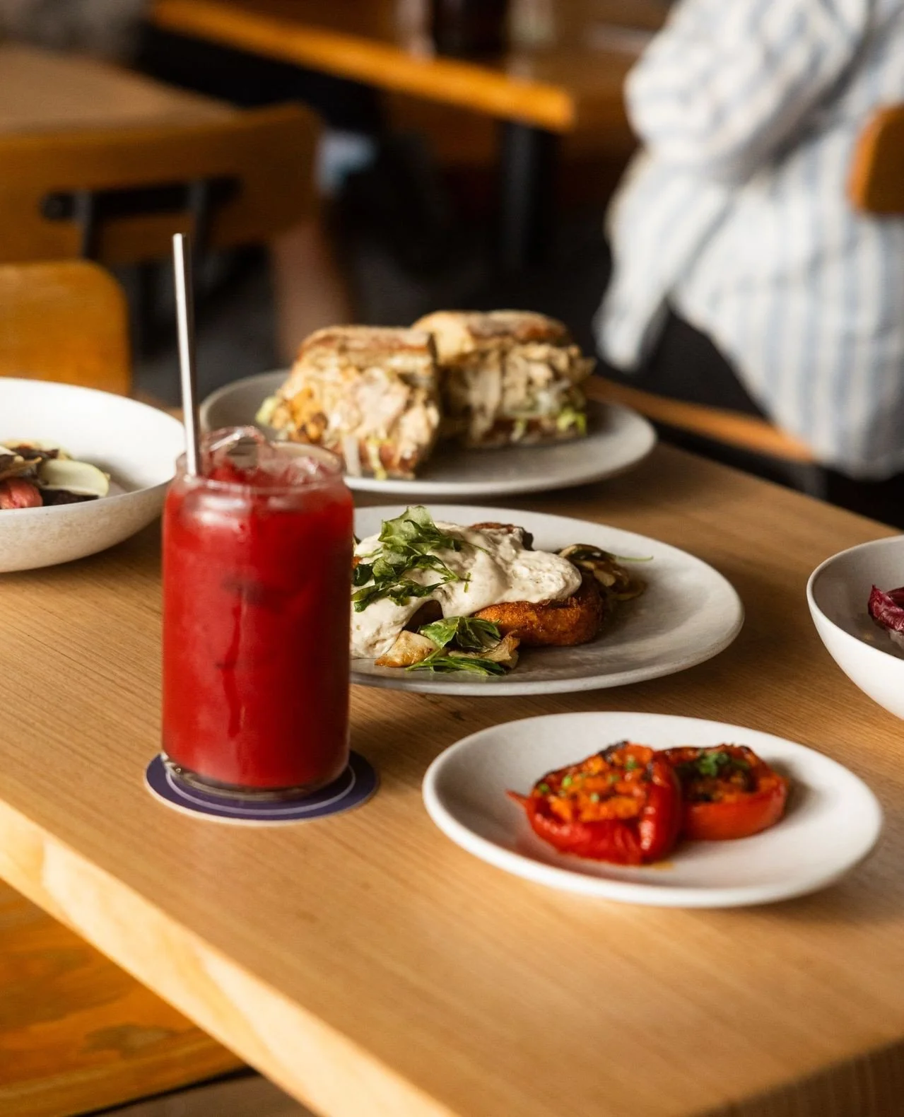 Saturday spreads at BTB 🍅⁠
⁠
Fresh juice, seasonal favourites, and a side of our roast tomatoes.⁠
⁠
We slow-roast them with native thyme and a splash of sherry vinegar for a bit of brightness. The perfect little extra to round out a weekend spread. 