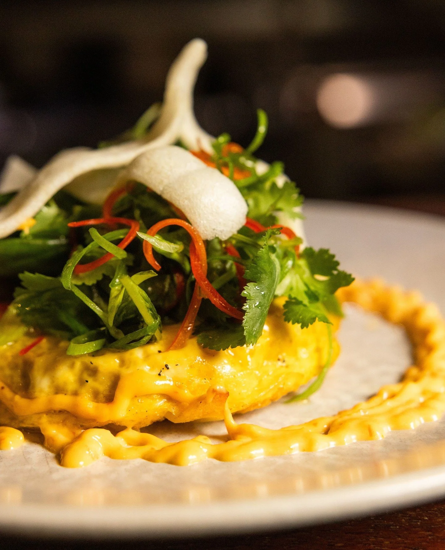 Introducing our Carp omelette!⁠
⁠
Wild carp is an invasive species in local waterways, so we&rsquo;re putting it to good use. We fold it with Nahm Jim and fresh herbs into a fluffy omelette, finished with a bright Thai herb salad and chilli mayo.⁠
⁠⁠