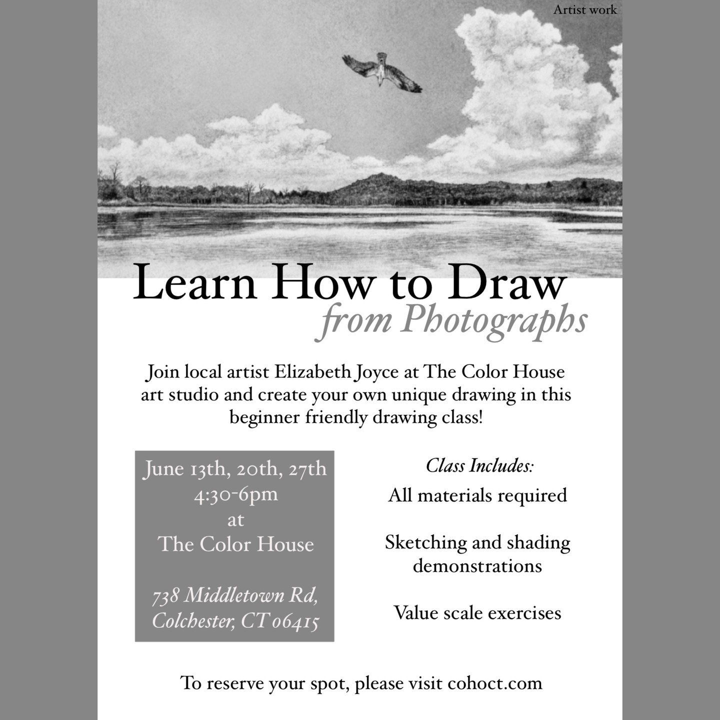 I'm so excited to share that I will be teaching my Intro to Drawing class at The Color House art studio this June! 

Join me in Colchester, CT in this 3-week long series where I will walk you through each step of the creative process of making your o