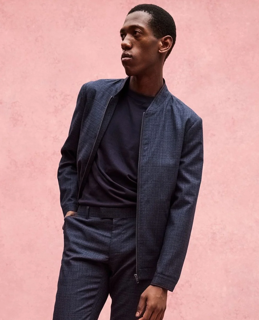 For a go-to smart casual fit, try the Sharpe jacket over a cotton tee, polished off with tailored trousers.
