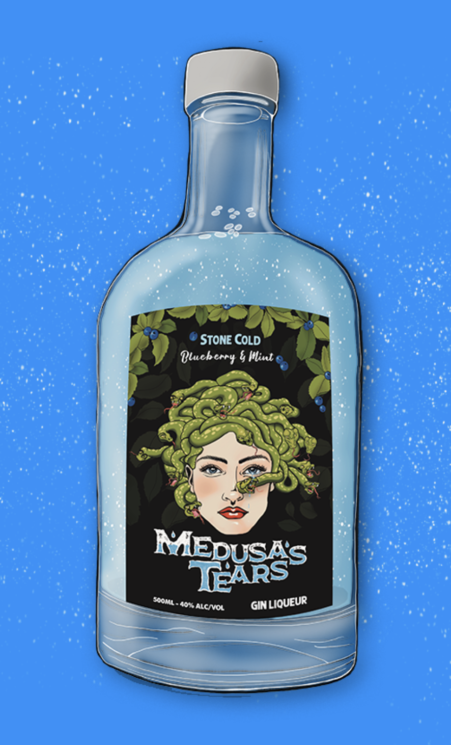 Medusa's Tears Gin Liqueur label