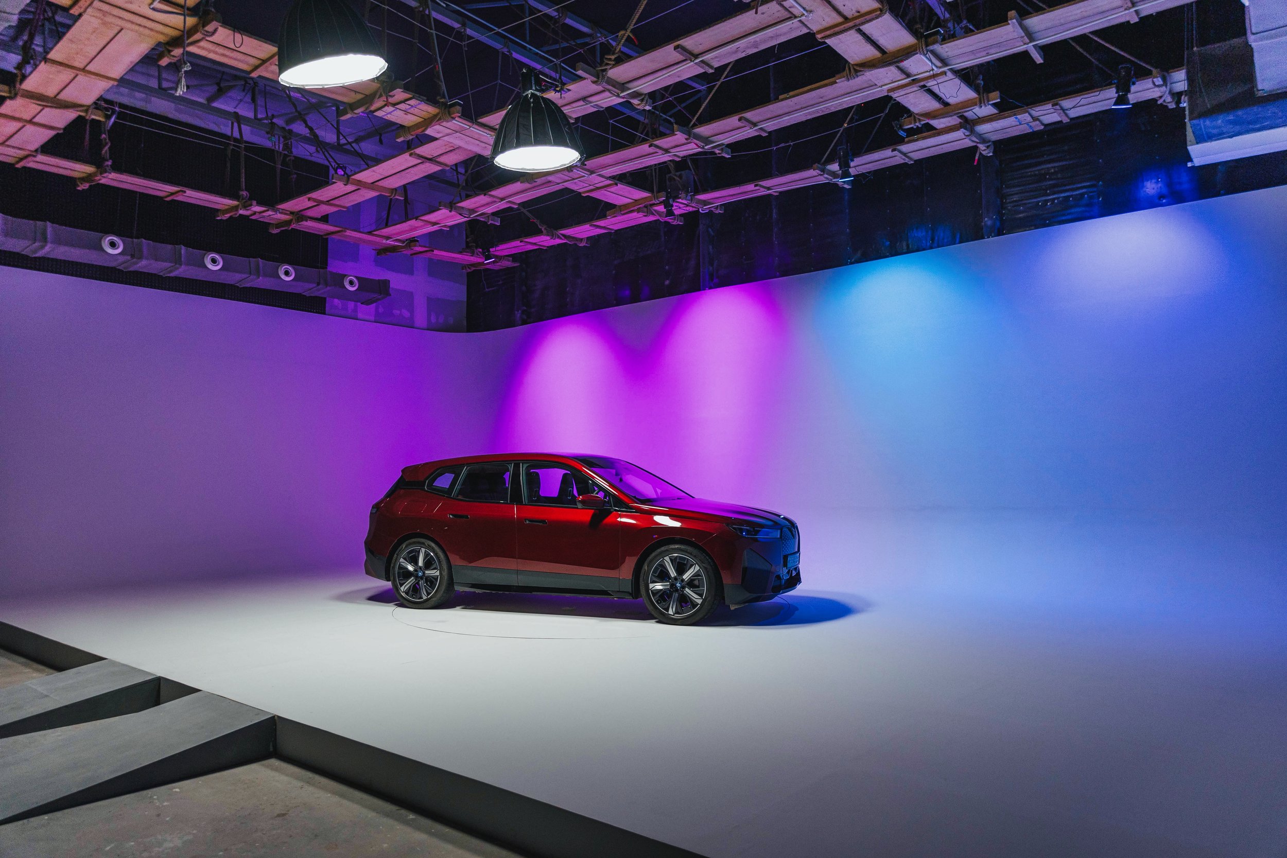Cyclorama studio in Delhi NCR — car shoot under RGB lighting on the 50ft cyc