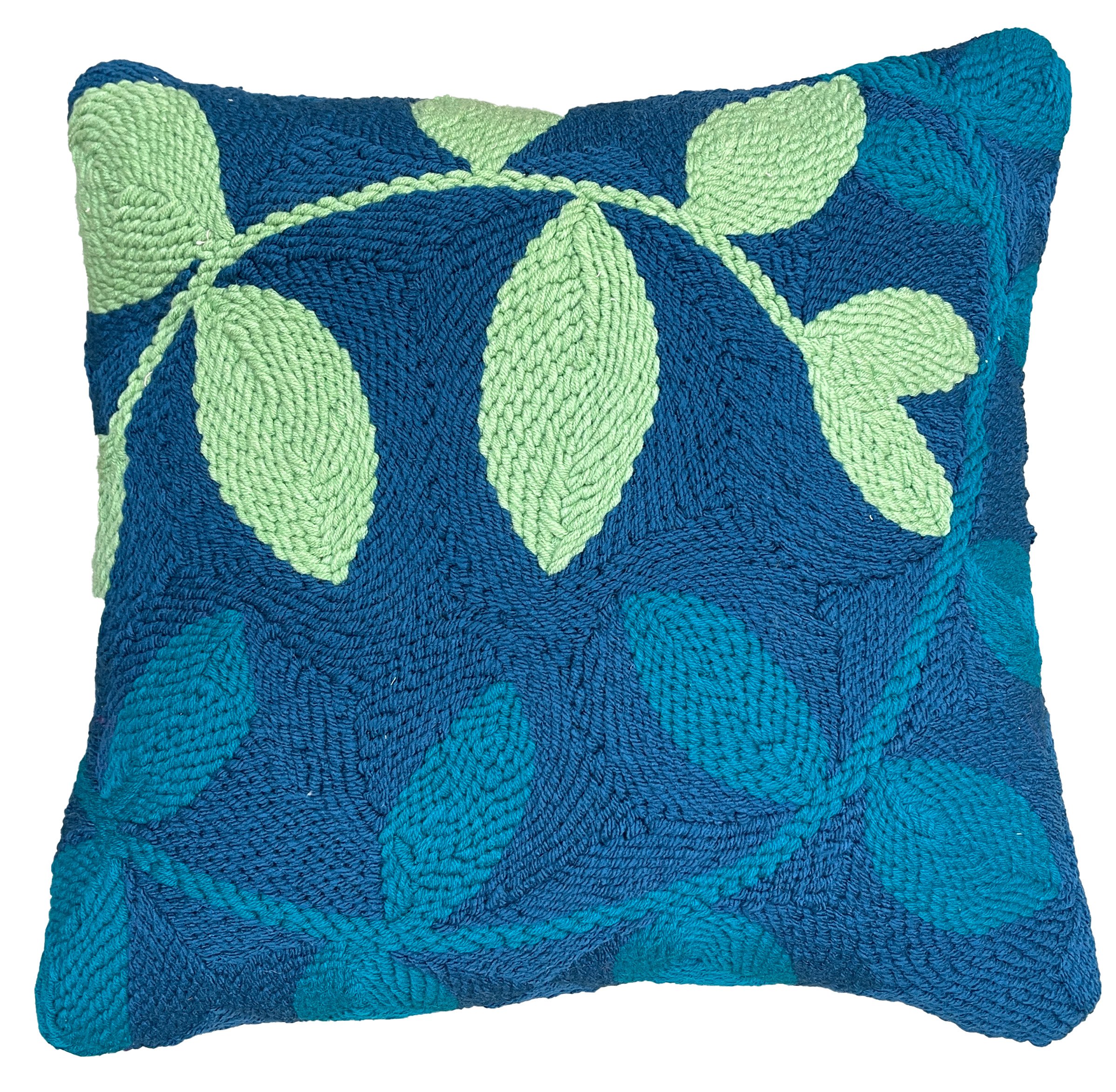 Green and blue leaves cushion - in stock