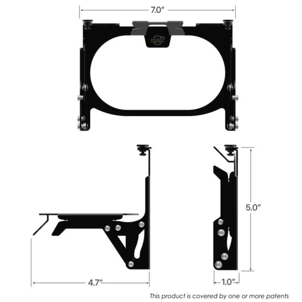 Technical specifications and dimensions of the Hoop 2.0, showing its compact profile engineered to fit standard trash cans.
