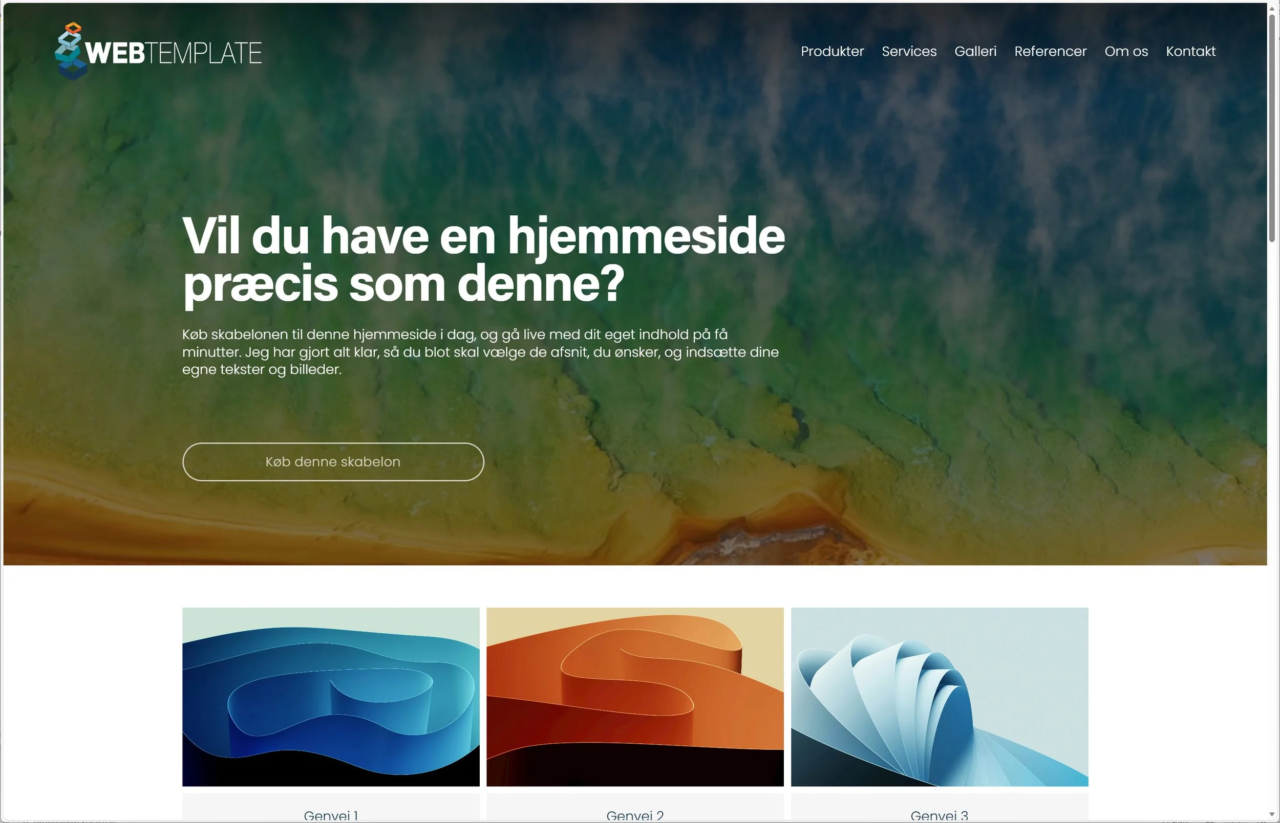 Forsiden på skabelonen som er et eksempel på hvordan en forside kan se ud.