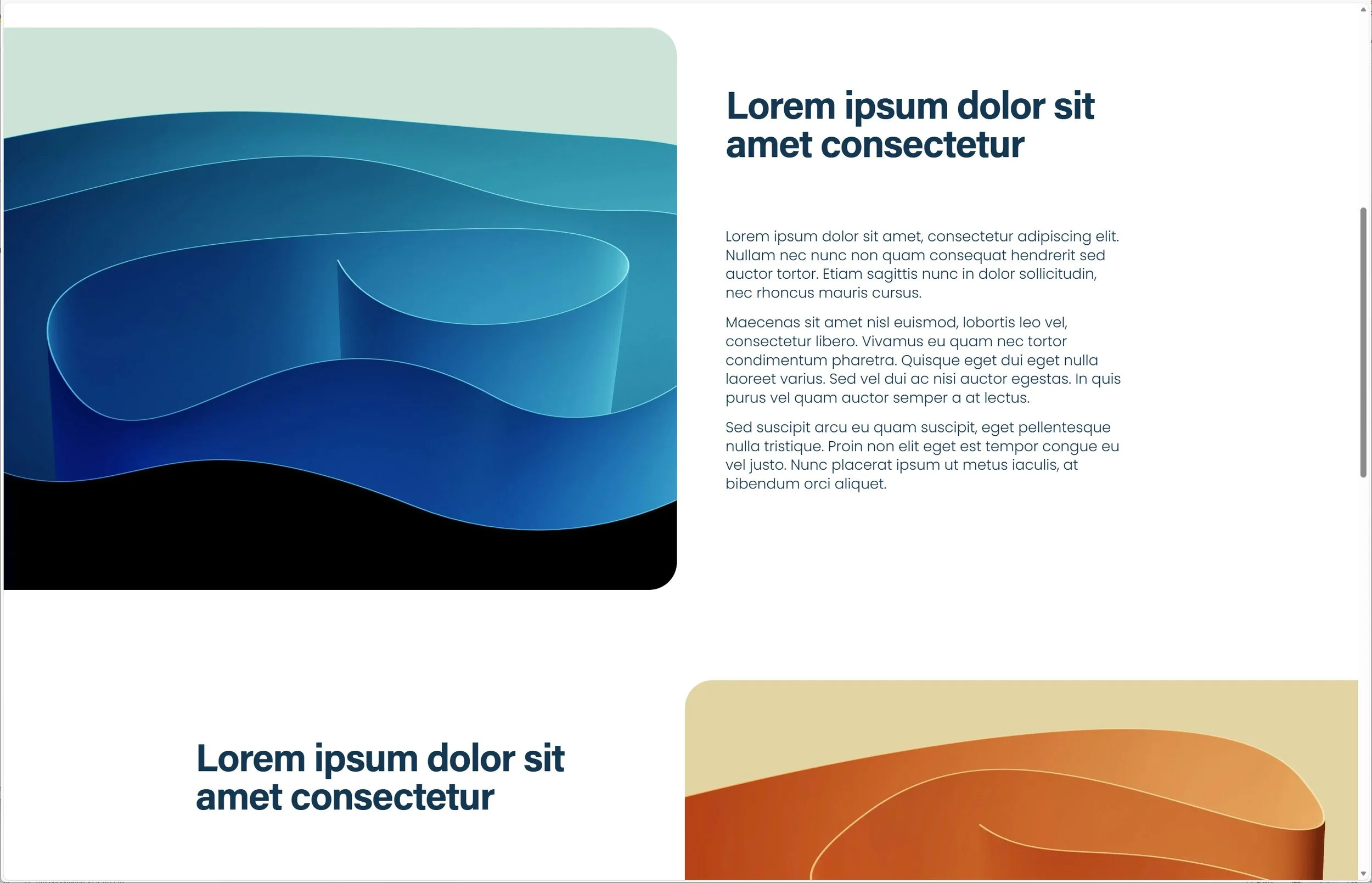 Eksempel fra skabelonen på en tekstside med forskudte tekstblokke og billeder.