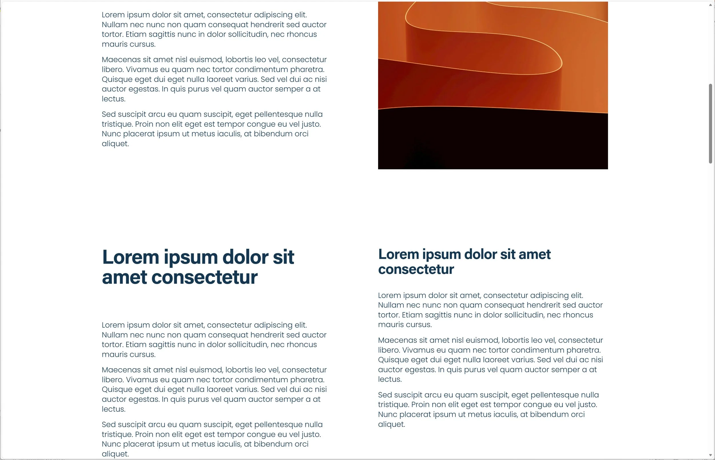 Eksempel fra skabelonen på en side med tekstblokke og billeder.