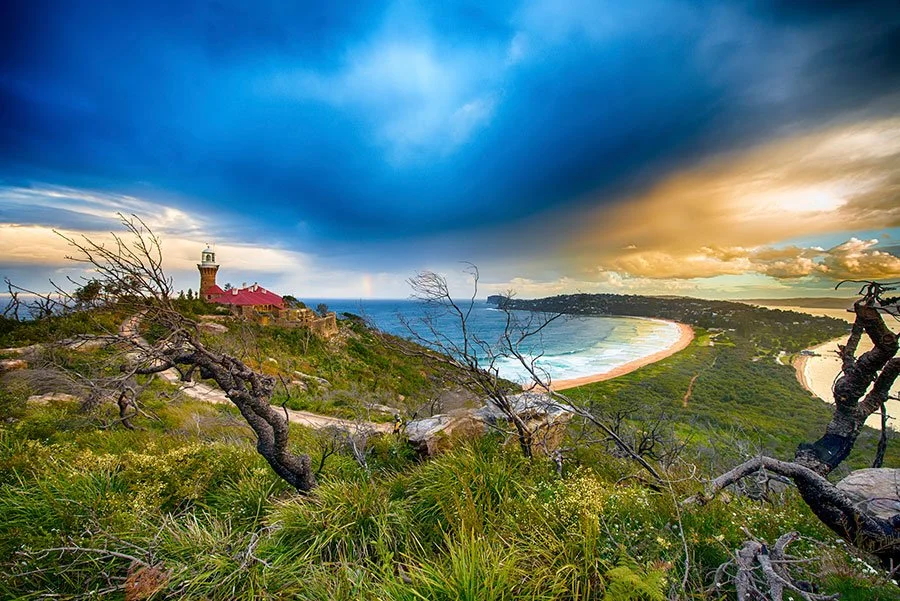 Coastal hiking trail with ocean views, headland cliffs, and golden beach scenery near Sydney