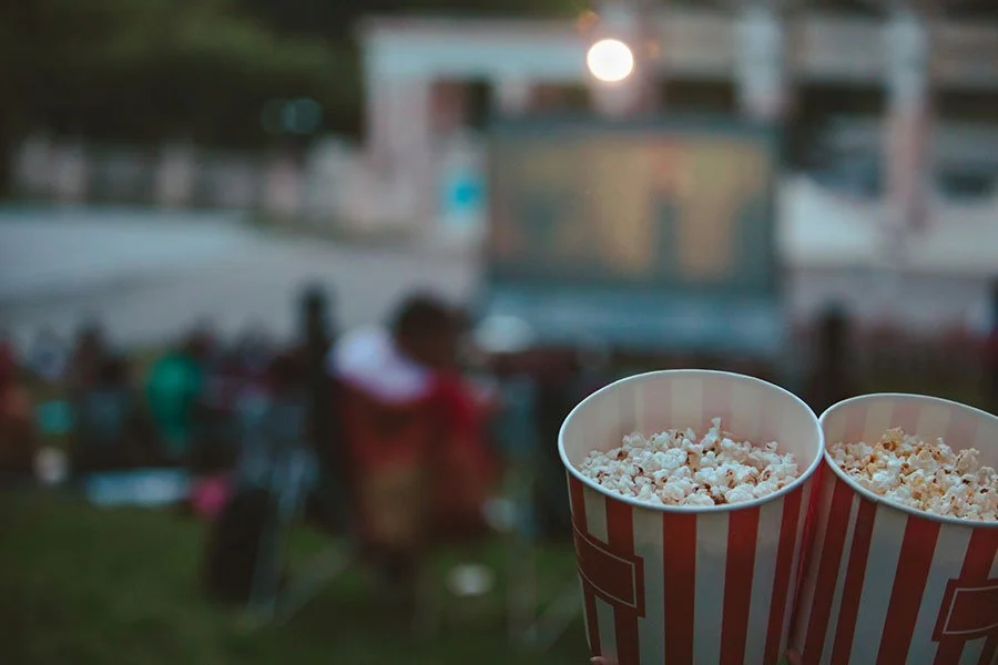 Close-up of popcorn at an outdoor cinema in Melbourne, perfect for movie nights under the stars