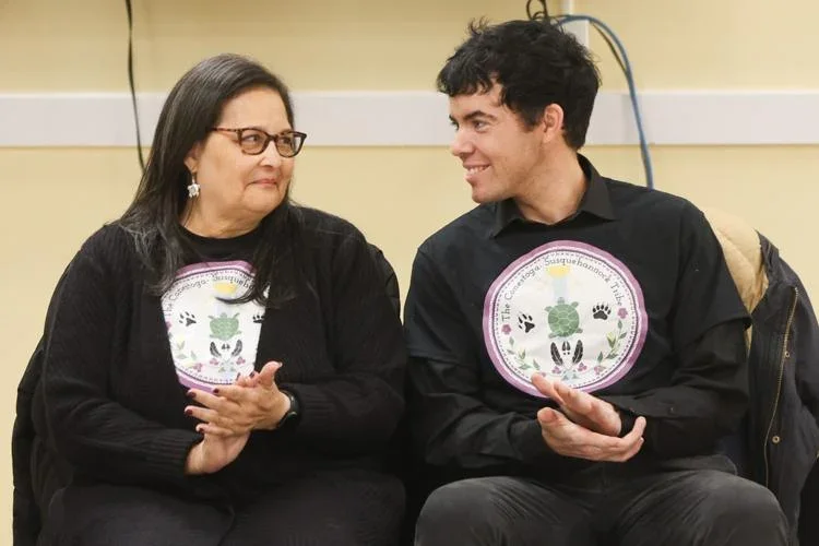 Tribal Chairwoman Andrea Ligon and Tribal Historian Michael Mantooth attend a ceremony recognizing the Conestoga-Susquehannock tribe.