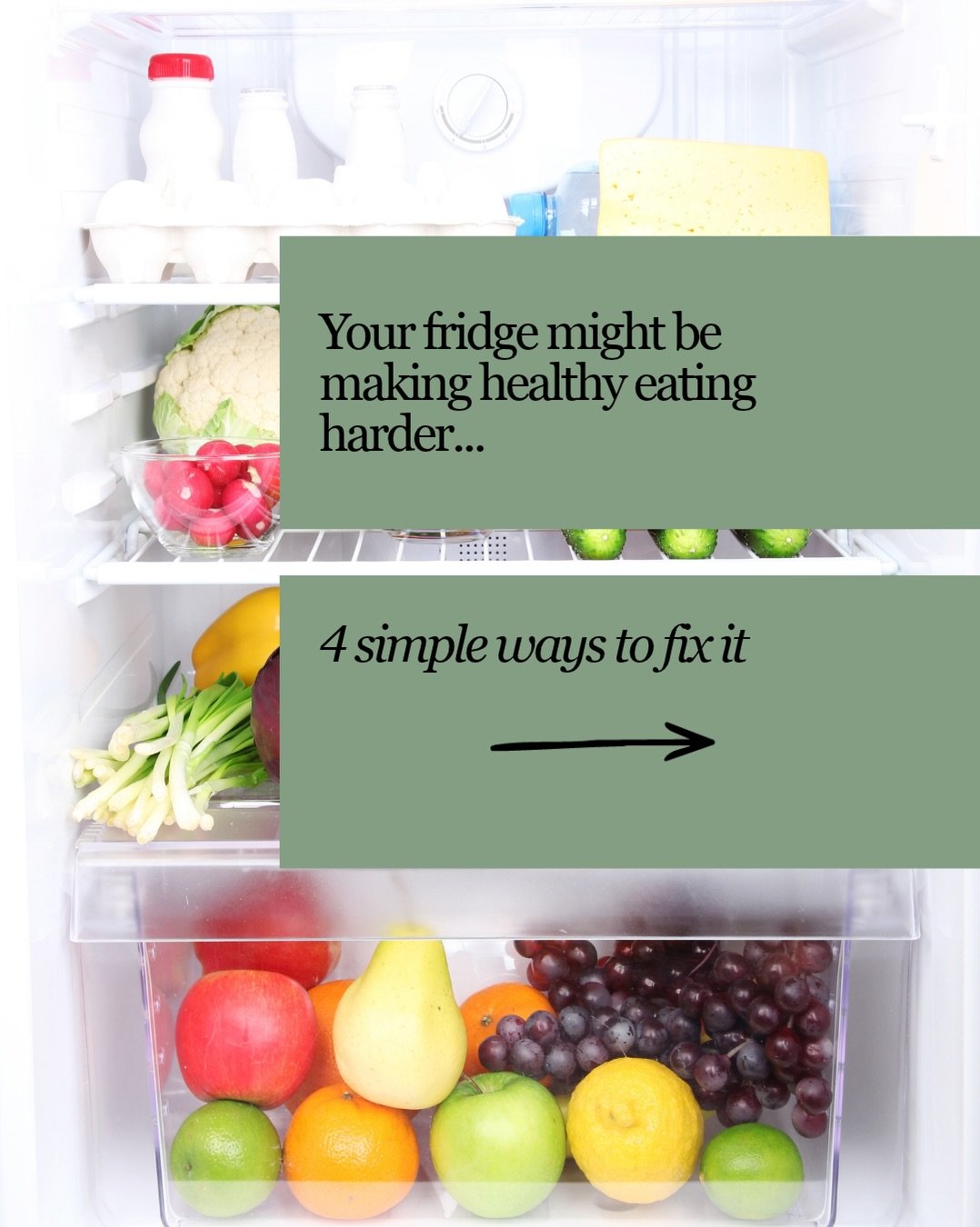 Want to make healthy eating easier?

Start with your fridge. 🥕

We naturally gravitate towards food that&rsquo;s visible, accessible and ready to eat.

So, rather than relying on willpower every time you&rsquo;re hungry, make your environment work f
