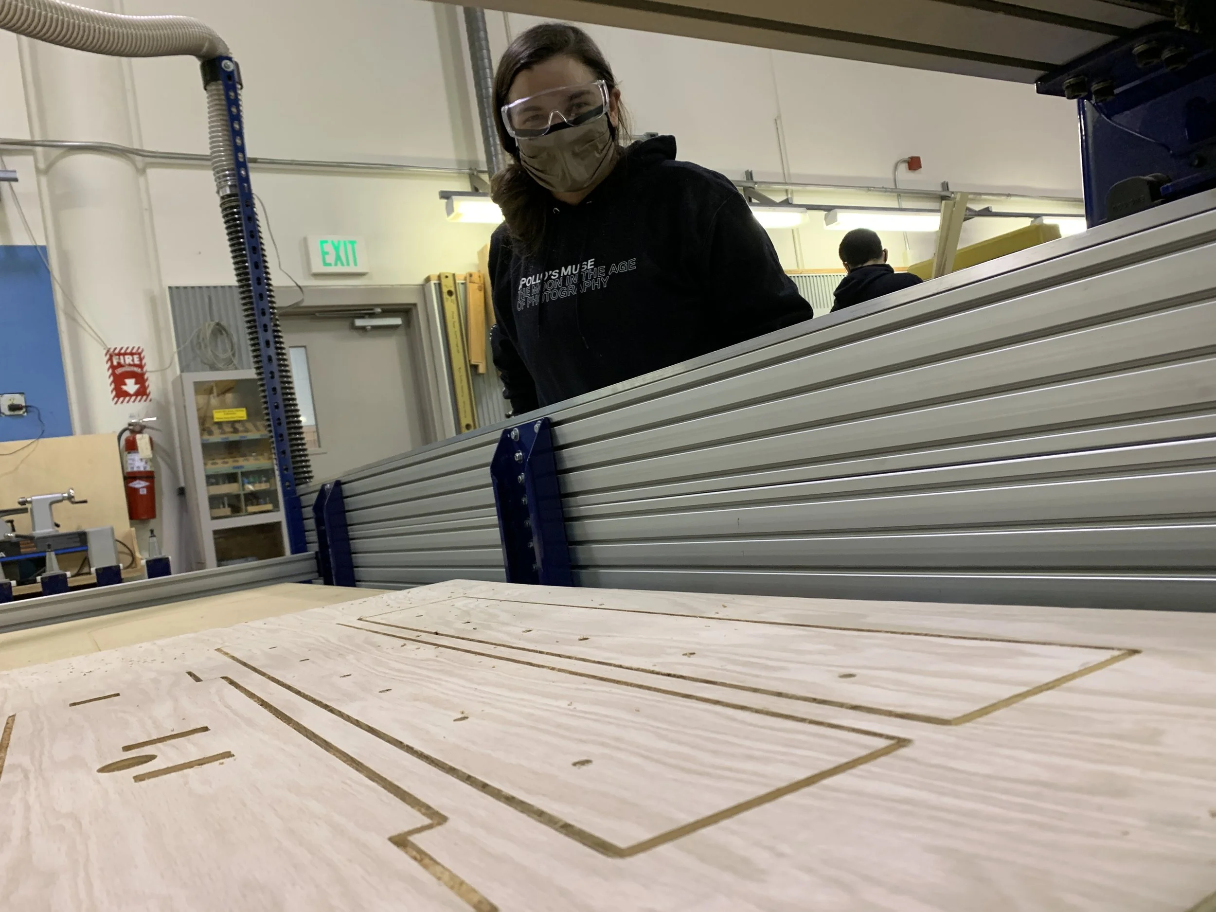 Working with Jo to CNC route internal wood frame components for her senior thesis furniture project.
