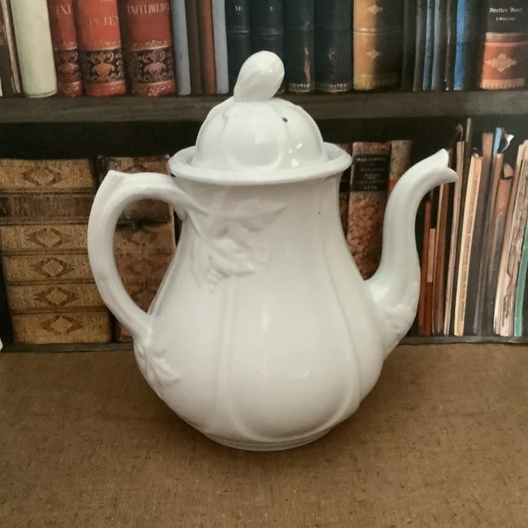 (#J271) Memnon Shape Teapot Pot; 9-1/2” H; black stamped mark I. Meir & Son and impressed I. Meir Memnon Shape.  Registered 1857.  Fine condition.  $125.