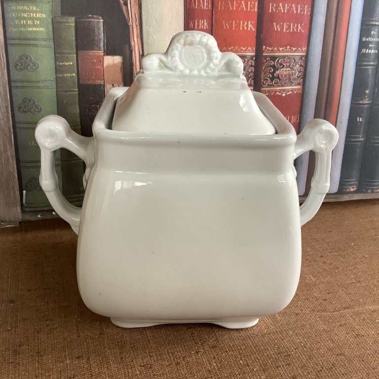 (#22.66)  Sunflower Sugar Bowl;  5-1/2"H;  black stamped mark - Alfred Meakin, England; circa 1890.  Fine condition. *SOLD*