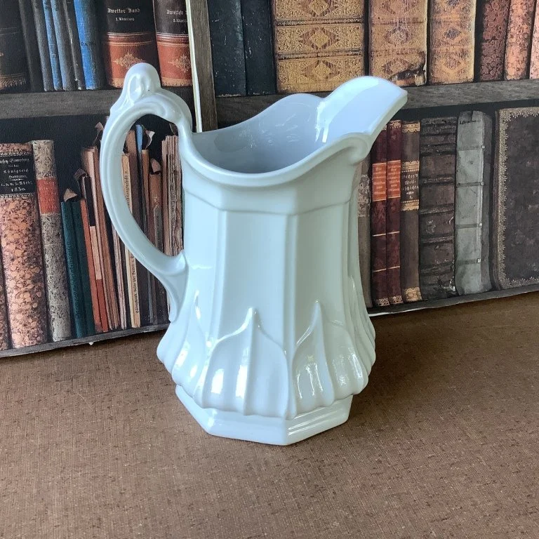 (#23.12)  Sydenham Shape Table Pitcher;  9-3/4” to top of thumbrest;  impressed T&R Boote – Sydenham Shape;  registered 1853-54.  Fine condition.  $175.