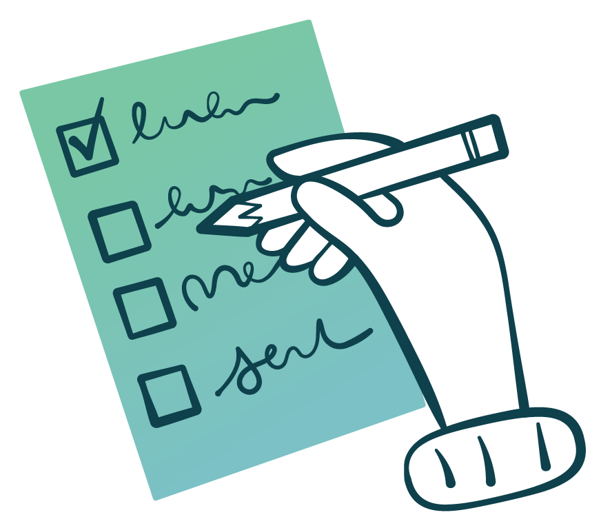 Illustration of a checklist with a hand writing on it