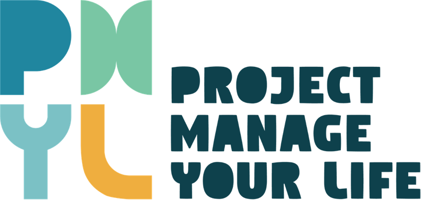 project manage your life logo featuring colourful letters PMYL