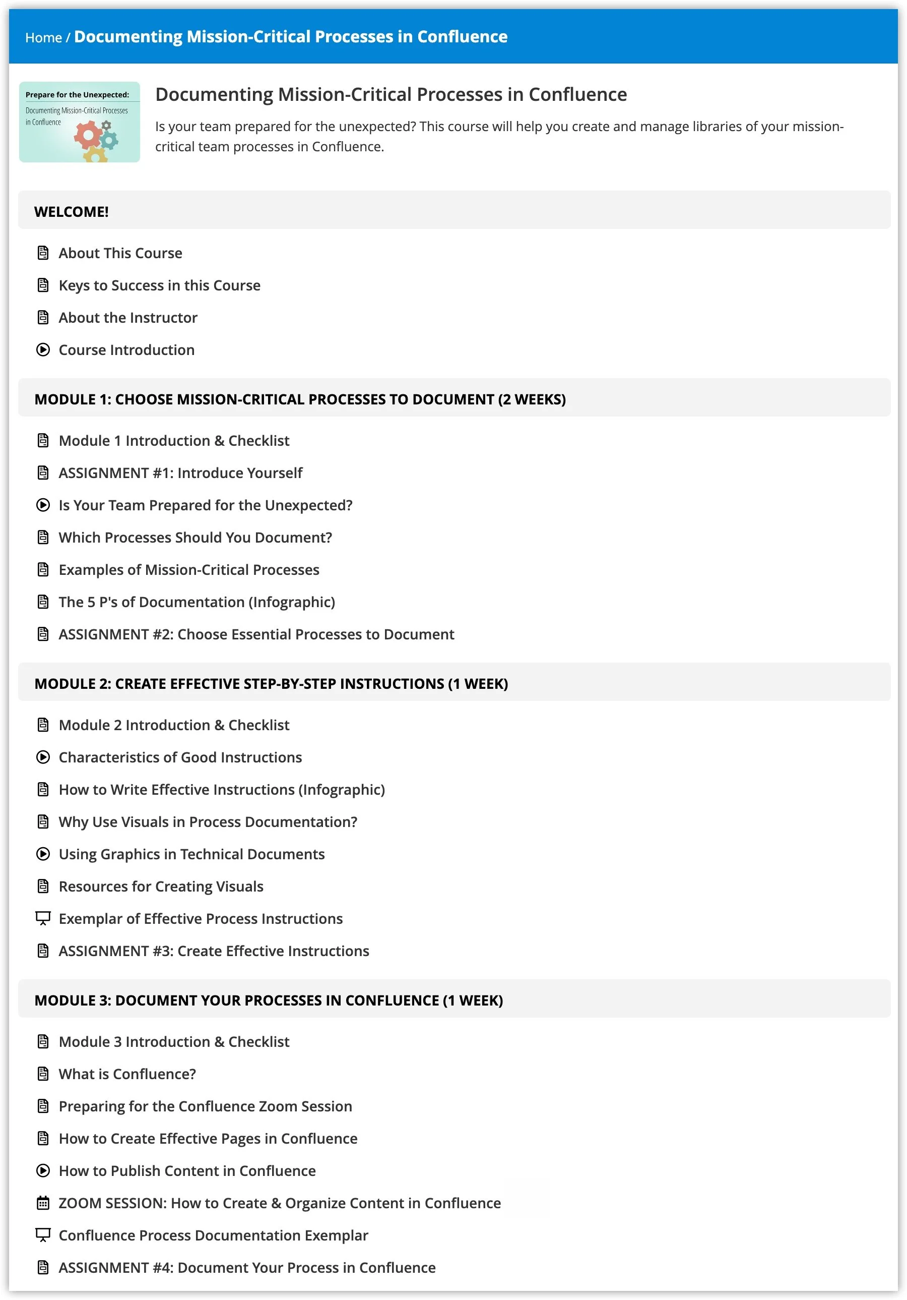 Documentation training menu