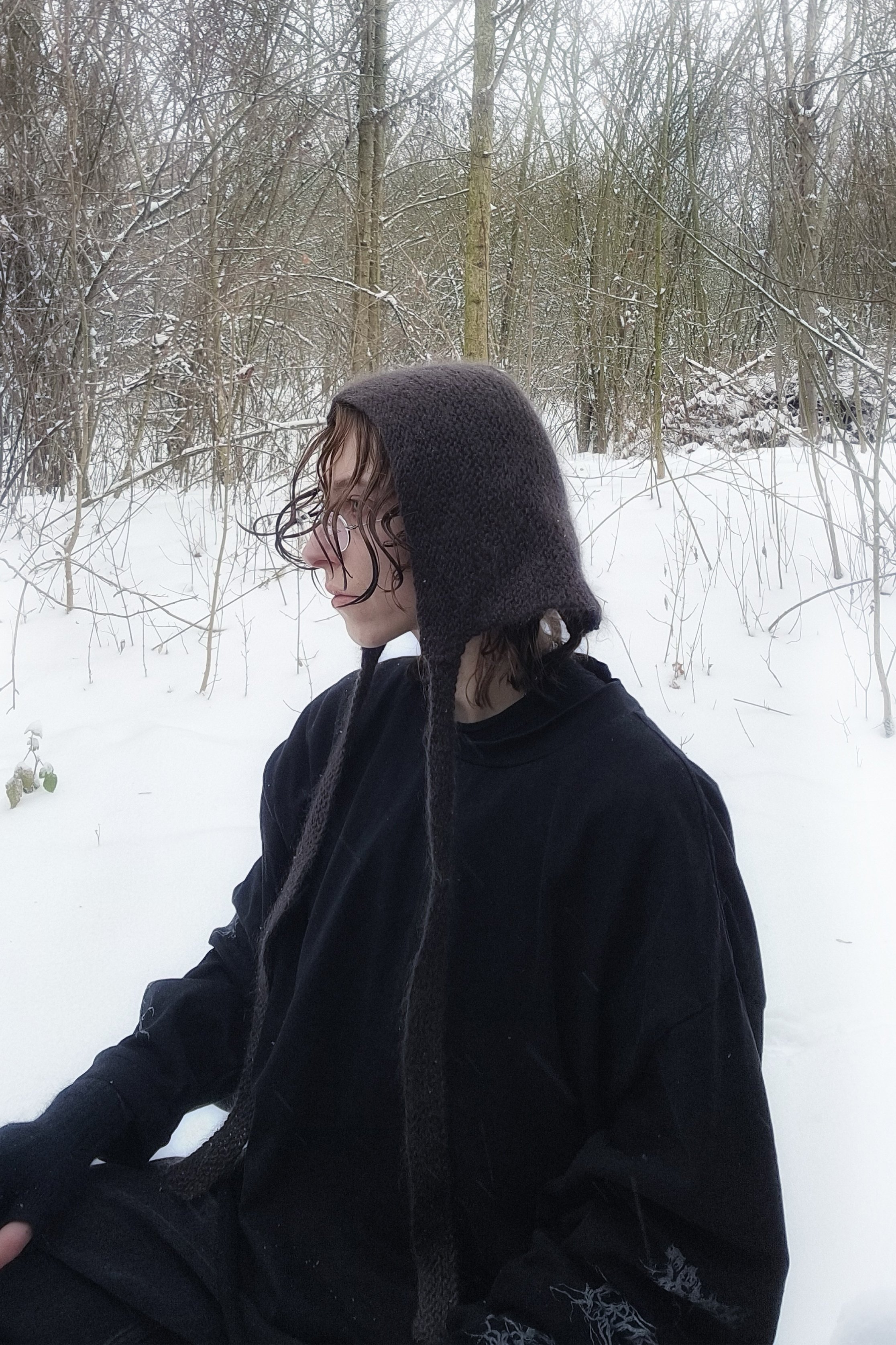 BONNET 3 - purplish grey/brown, merino mohair silk