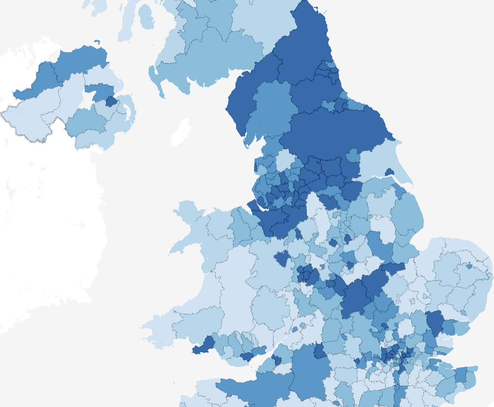 Map about number of asylum seekers supported by UK local authorities