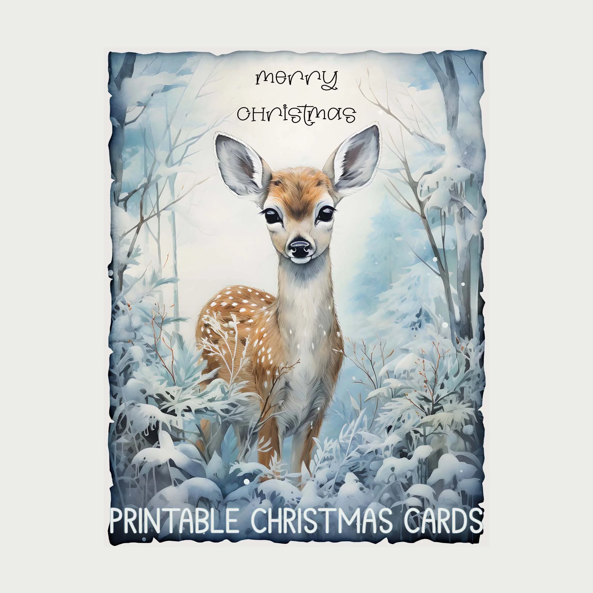 Blue Christmas Deer and Hedgehog Greeting Cards — Sunday Printables