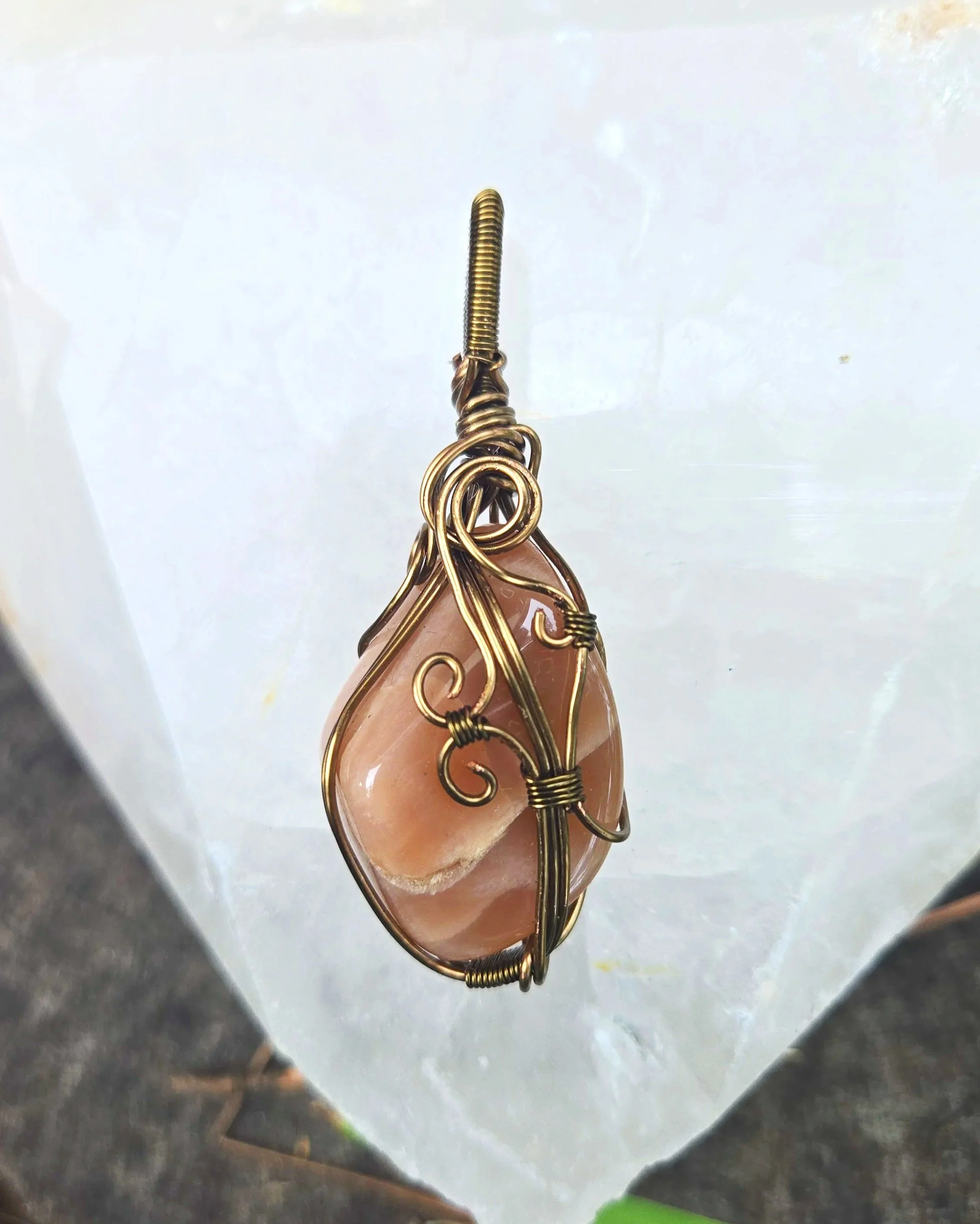Peach Moonstone Pendant | Moonstone Necklace for Emotional Healing, Stones for Cancers