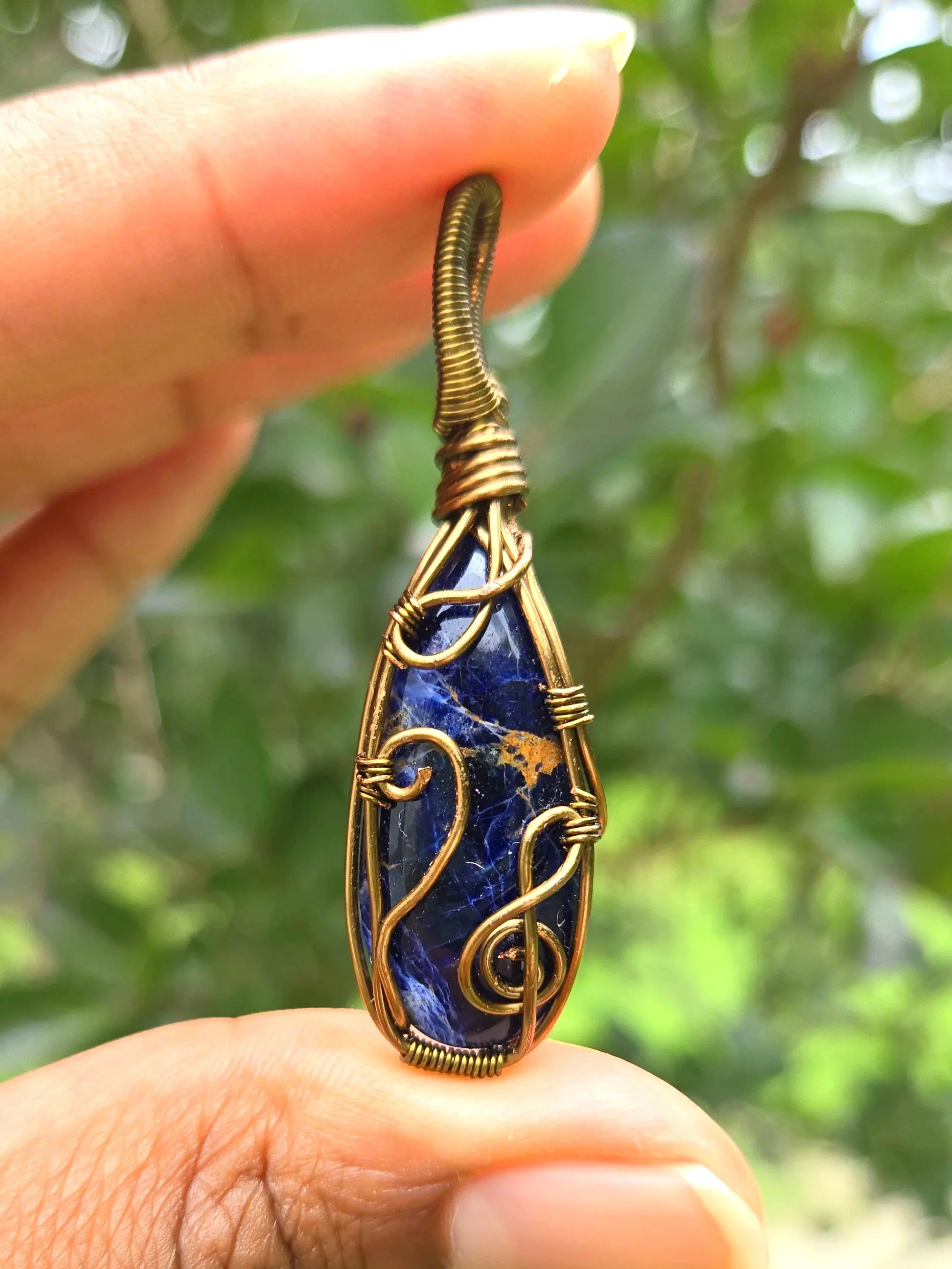 Sodalite Pendant with Music Notes | Handmade Copper Necklace