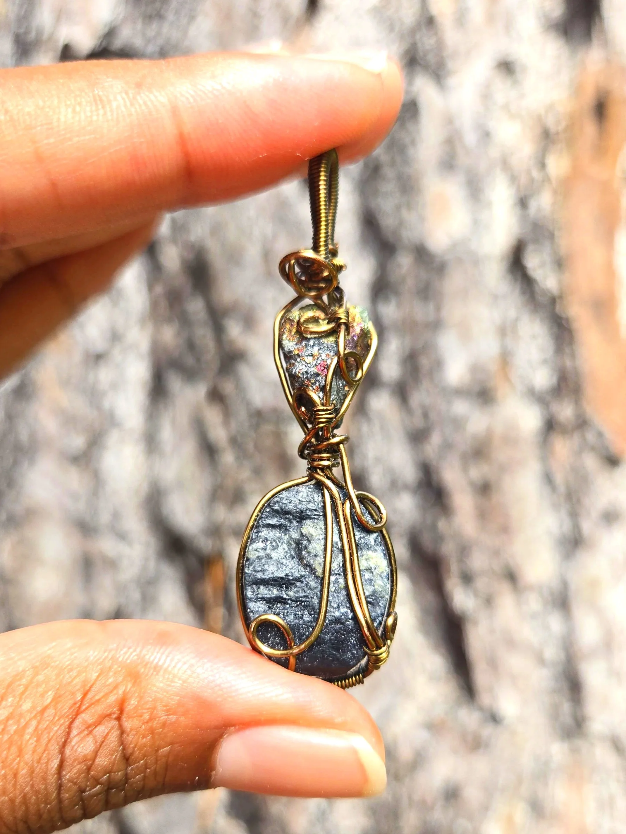 Peacock Ore and Black Tourmaline Necklace | Handmade Copper Jewelry