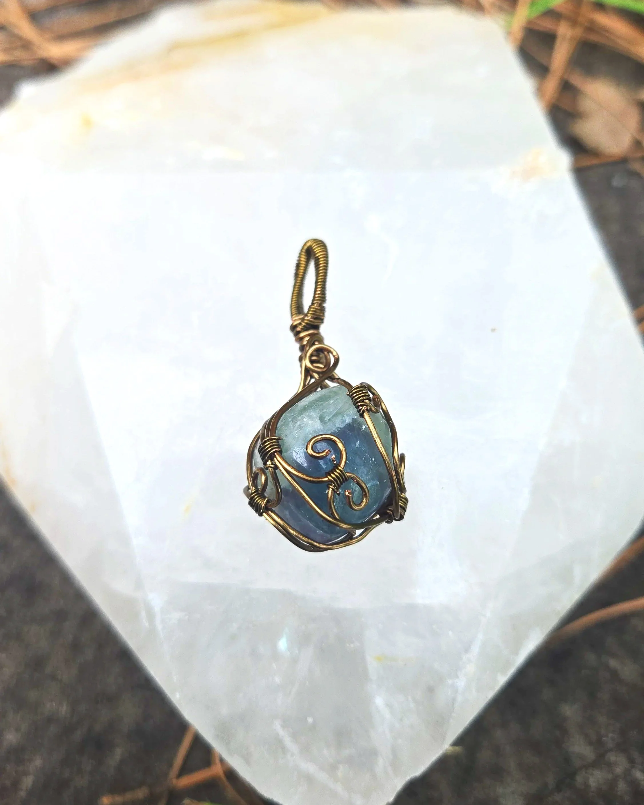Rainbow Fluorite Necklace | Bronze-Copper Fluorite Pendant