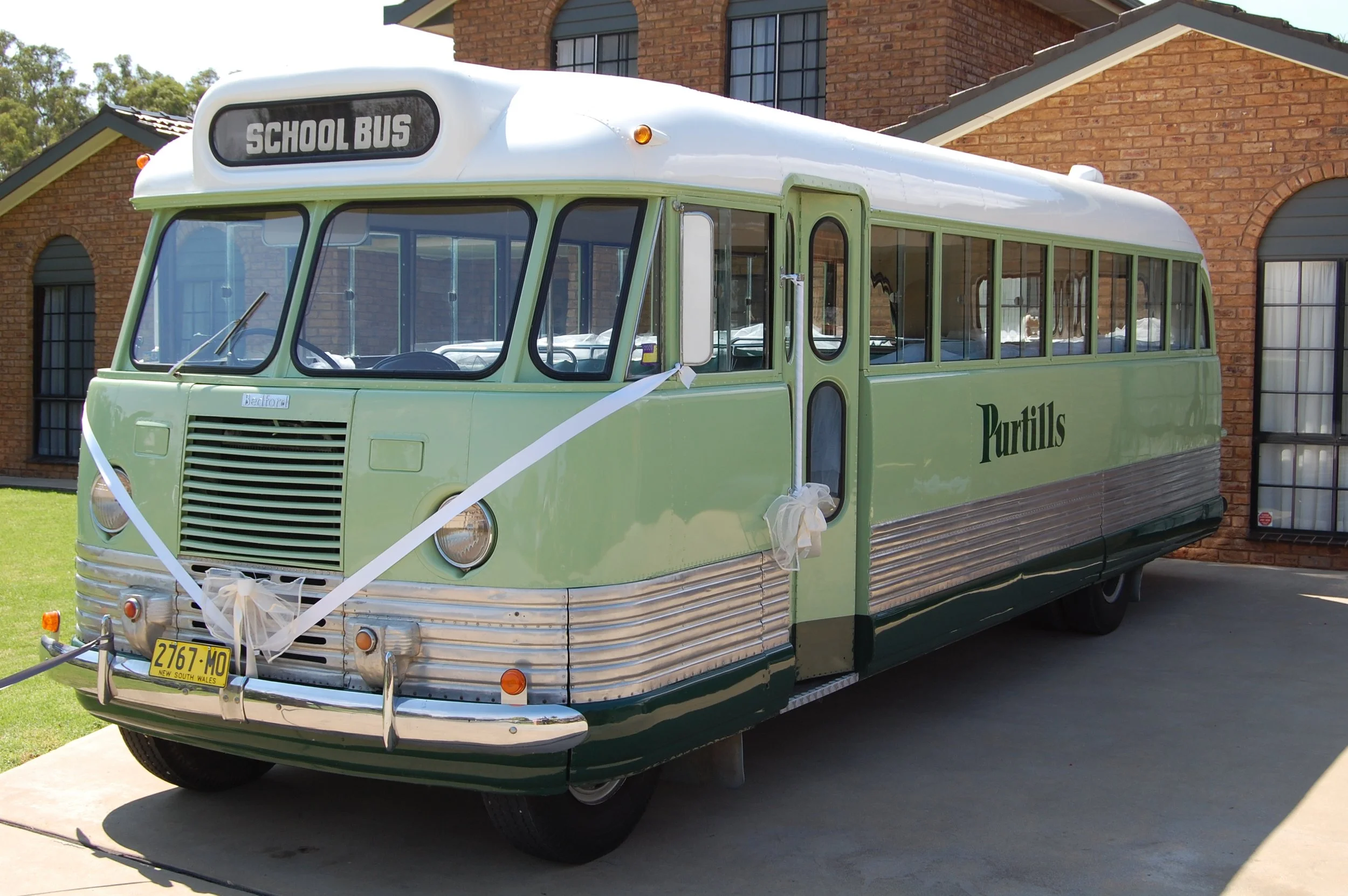 keith purtill 3 1948 Bedford wedding bus for 2009 Matthew (keith's grandson) & Sarh Purtill.jpg