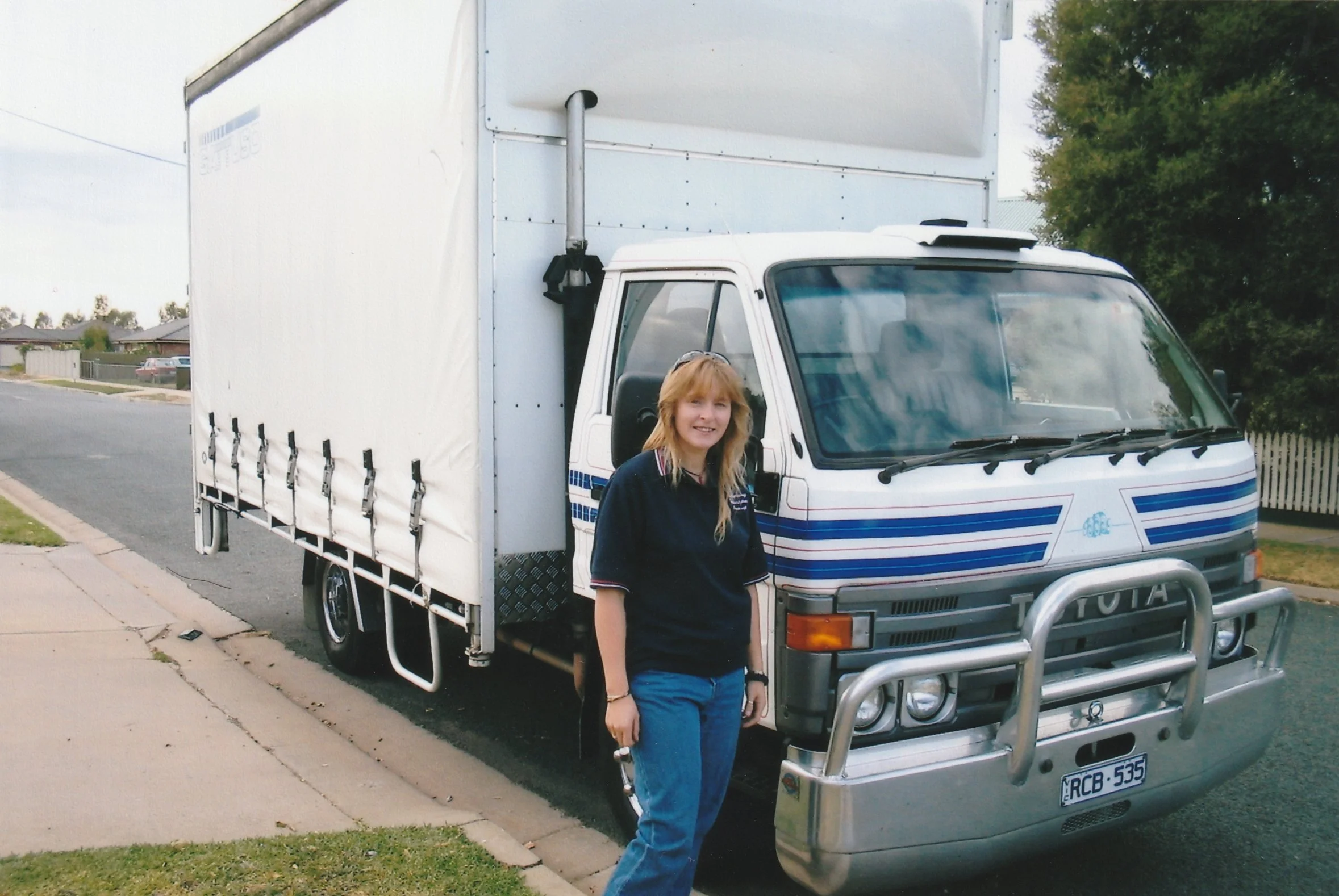 LITTLE G _Gayle with her Tonka Truck the Dyna from Gattuso Transport Shepparton April 3 2006.jpg