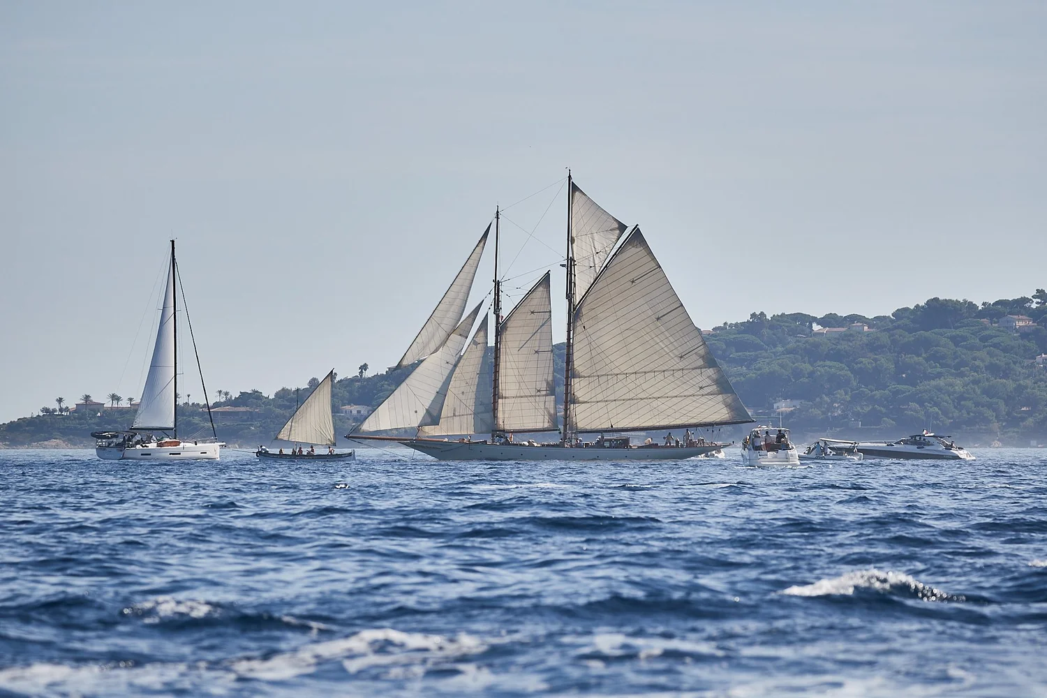 Classic yachts under pale sails — Les Voiles de Saint-Tropez 2023 — photograph by Michaël Gramm