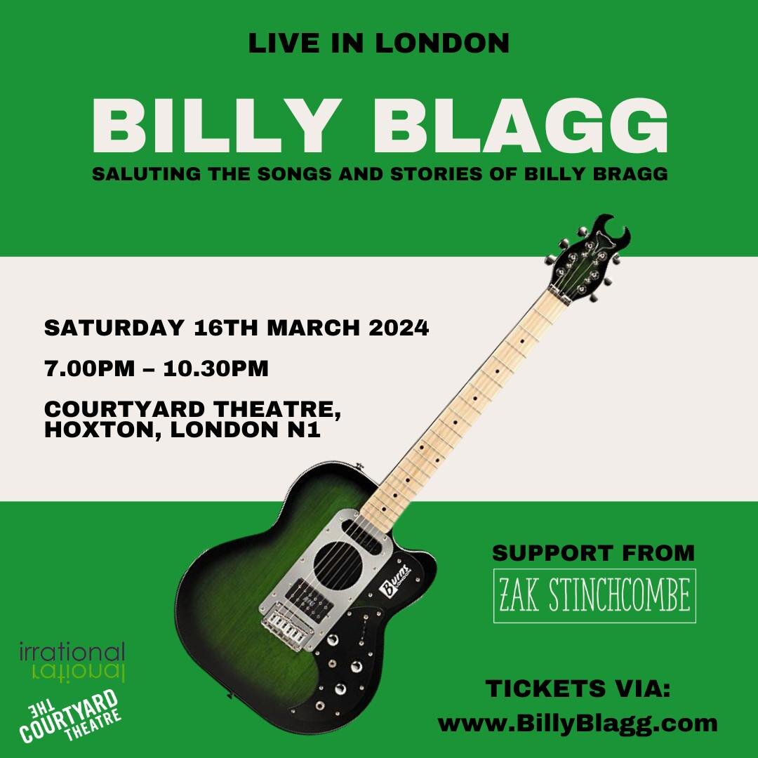 My London headline show is just around the corner, Saturday March 16th in the fabulous @thecourtyardtheatre in Hoxton. With wide ranging songs covering the Miner's Strike, teenage heartbreak, climate change and Donald Trump (!), it'll be a celebratio