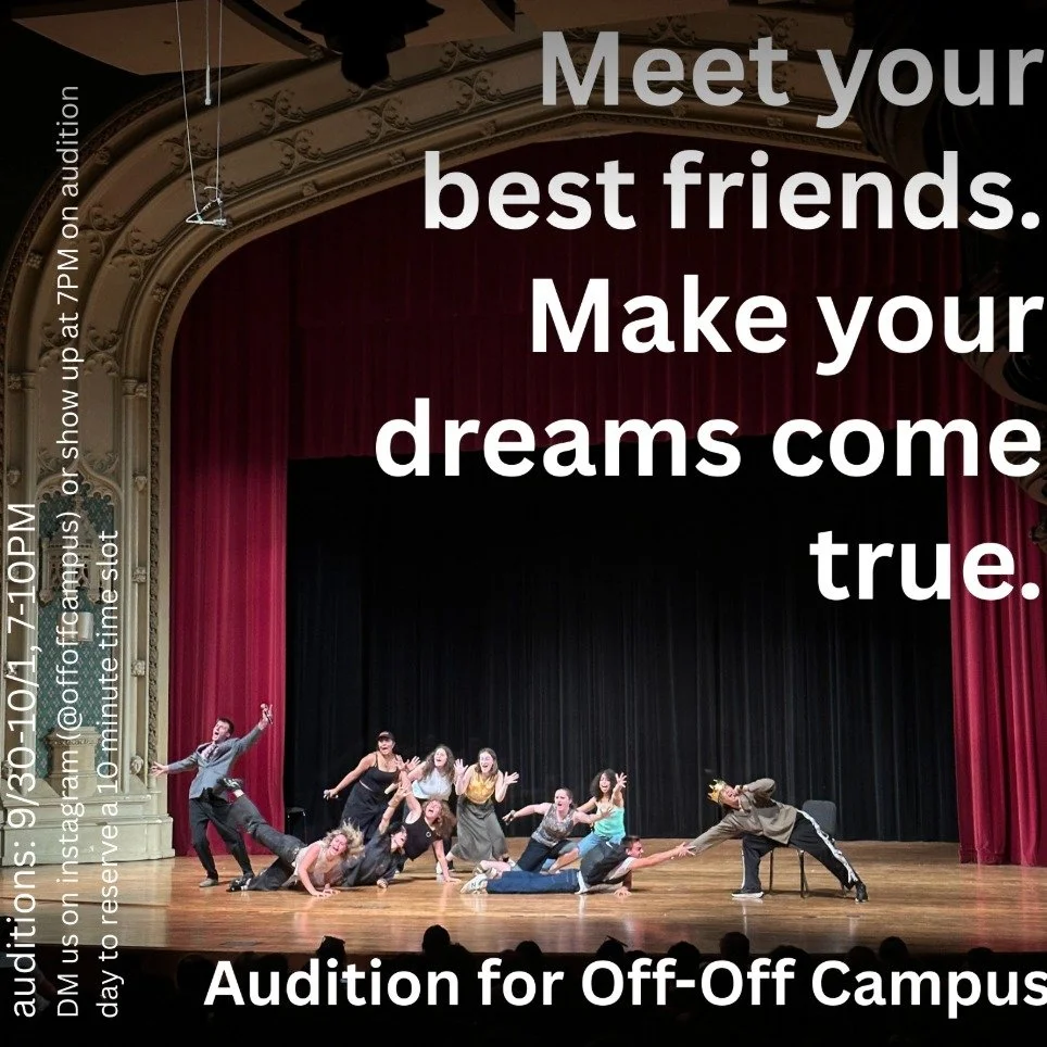 AUDITIONS START TODAY and END TOMORROW from 7-10PM. First/second years welcome. Show up at 7PM at Cobb 425 to sign up for a 10 minute time slot (or DM us and we'll get you a slot) then come back at your allotted time. Auditions happen in pairs, so yo