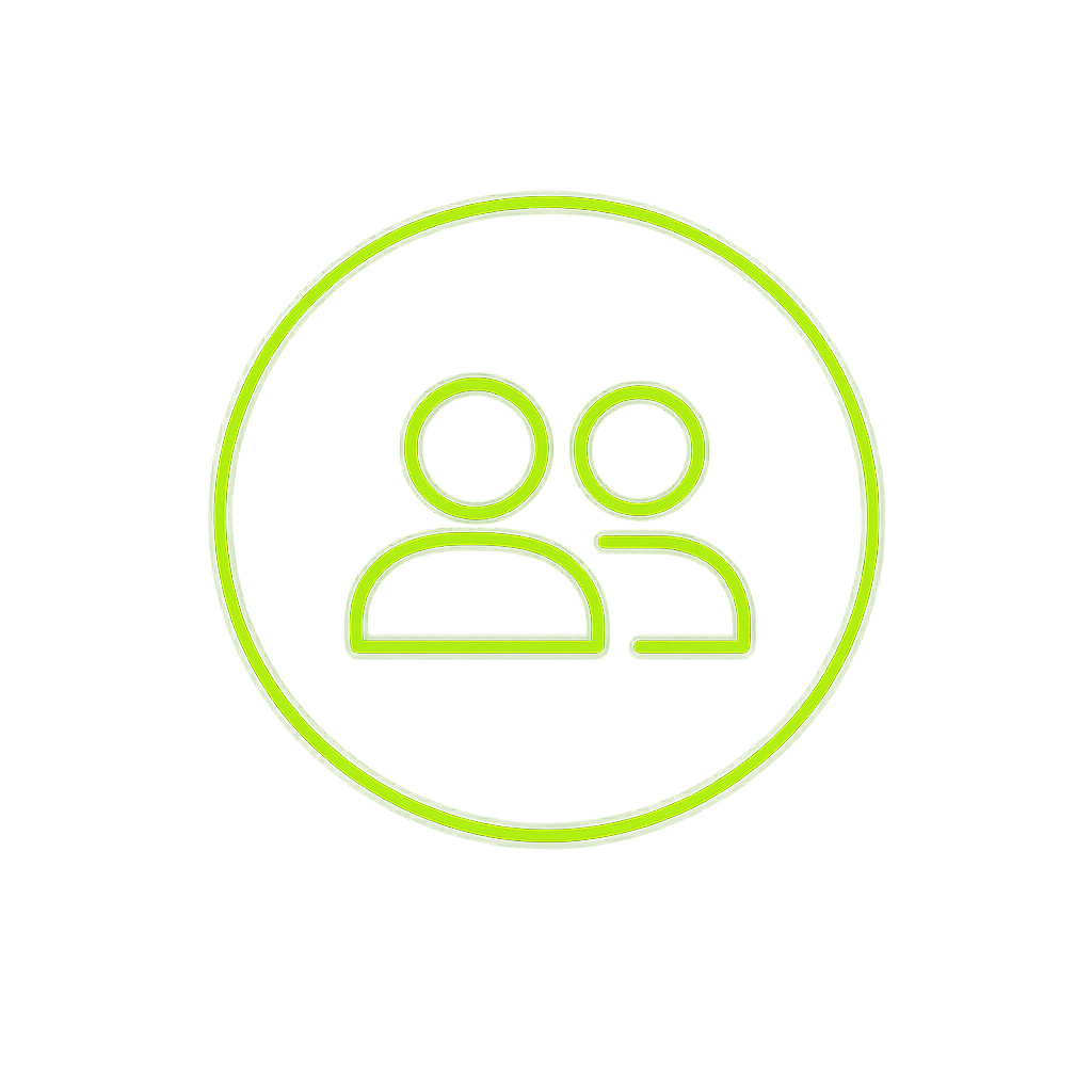 Green icon of two people, one male and one female, inside a circle on a digital interface