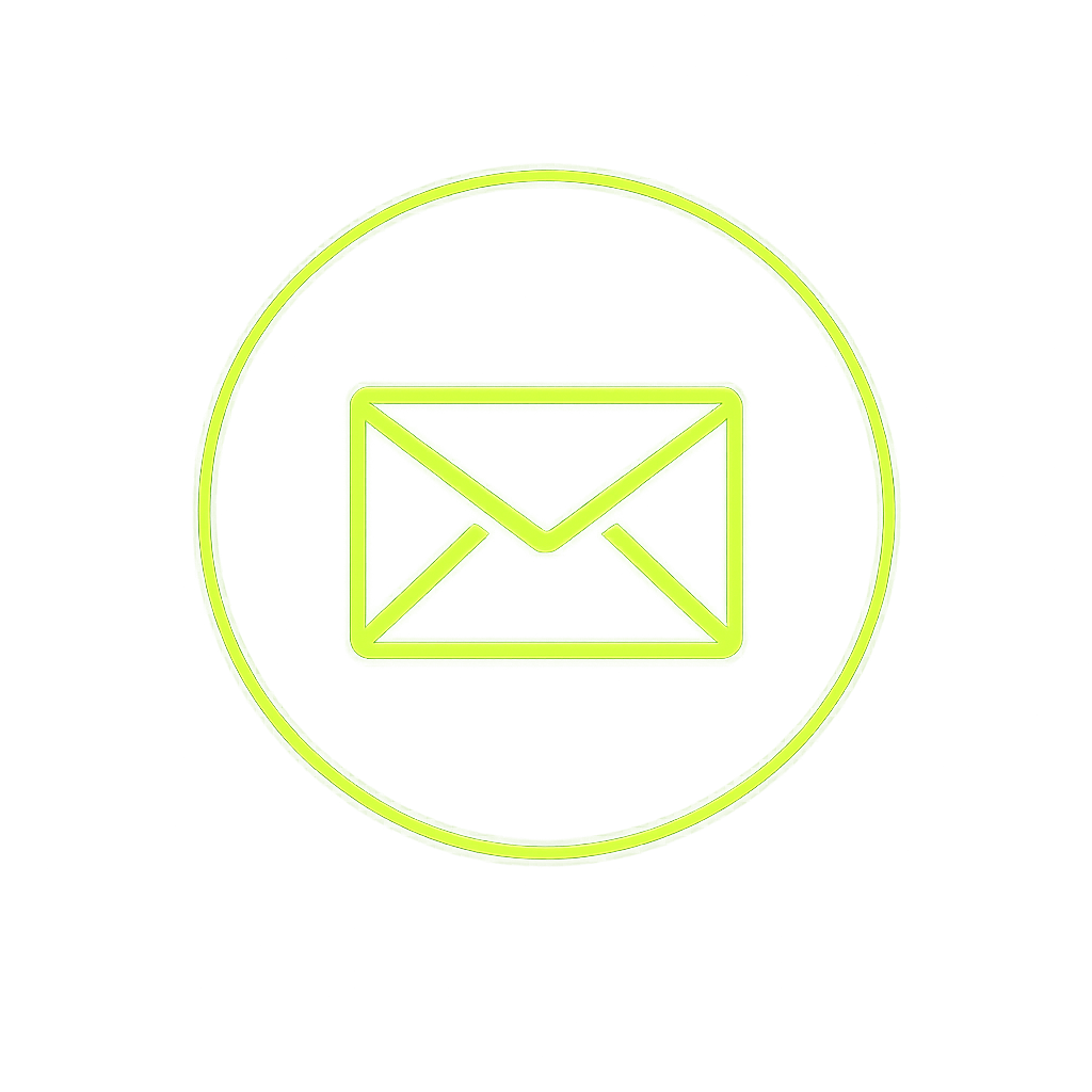 A neon green circular icon with a mail envelope symbol inside, representing email or messaging.