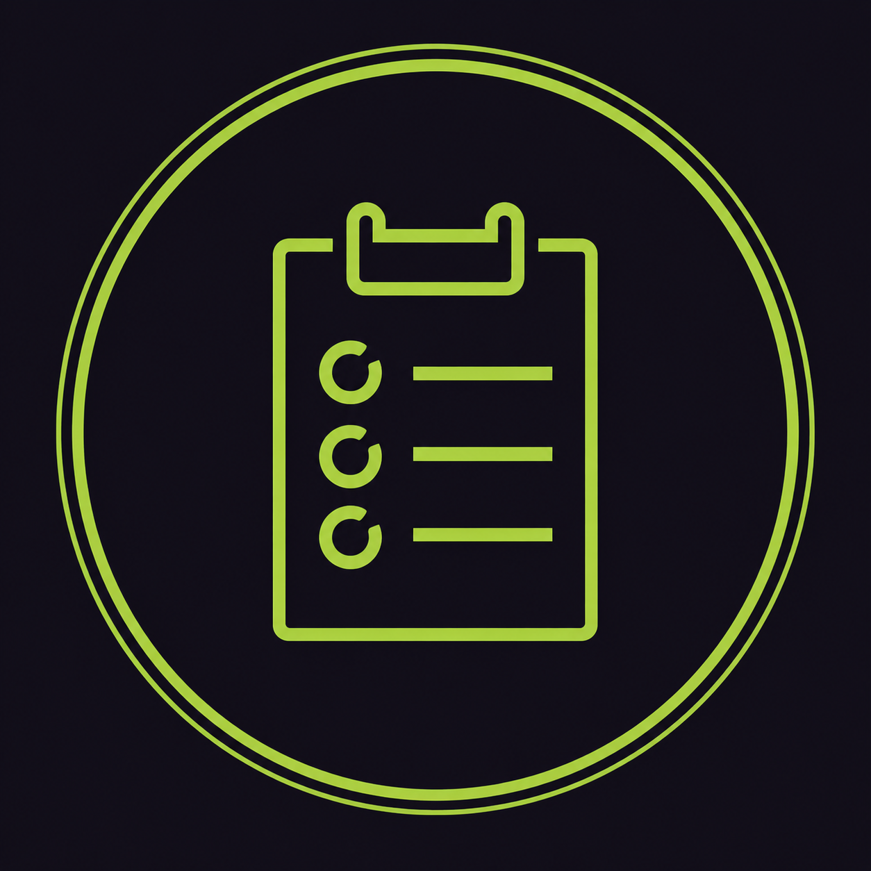 Checklist icon in Pantheon Plymouth's signature muted green, representing personalised fitness assessments, onboarding and goal-setting for gym members.