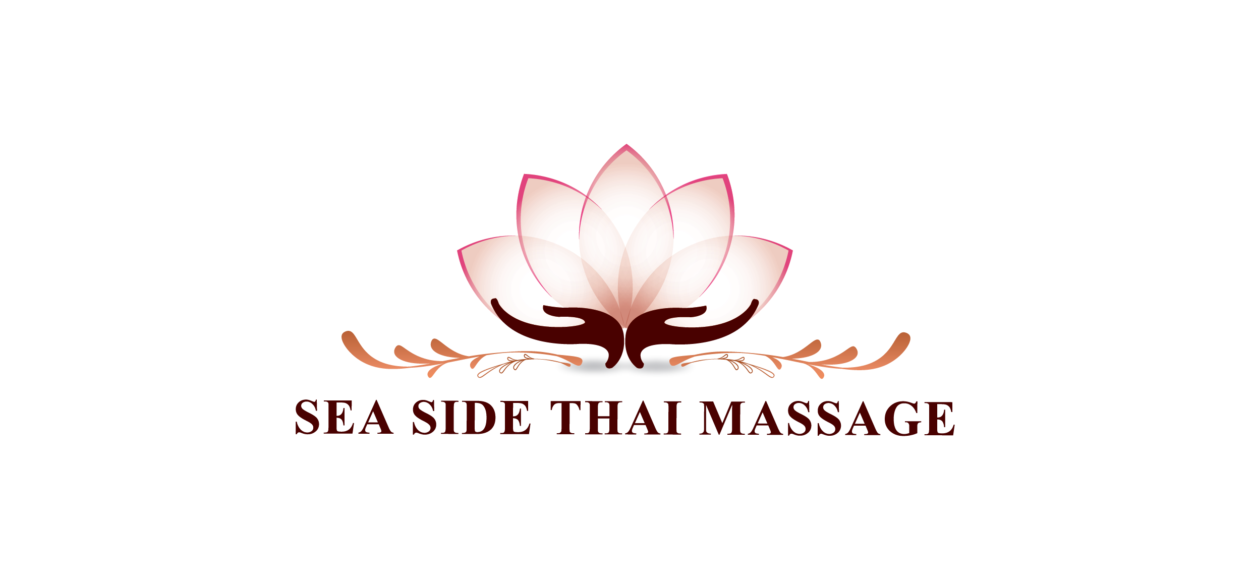 Logo featuring a stylized lotus flower held by two cupped hands with soft pink and brown color accents.