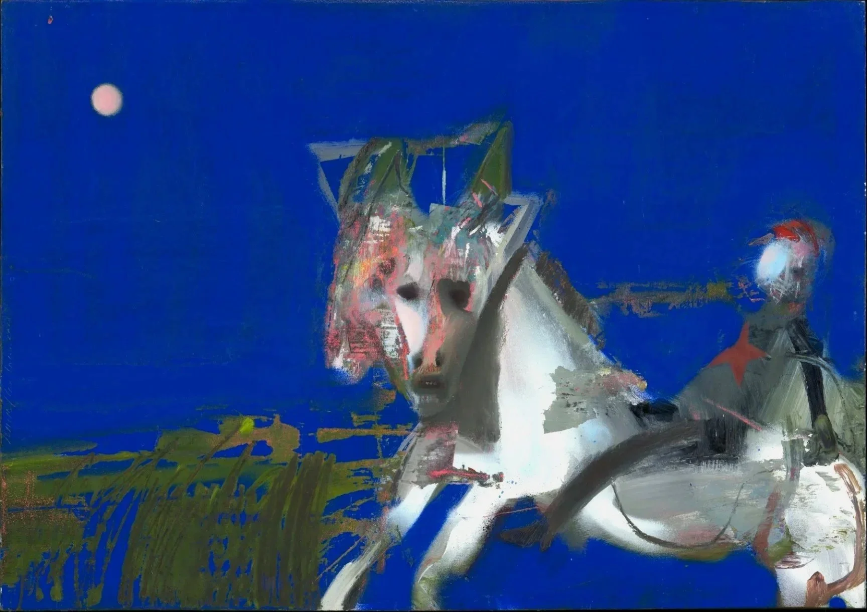 Scar crow Jockey (61cm x 43cm) Oil & Spray paint on board. No longer available 