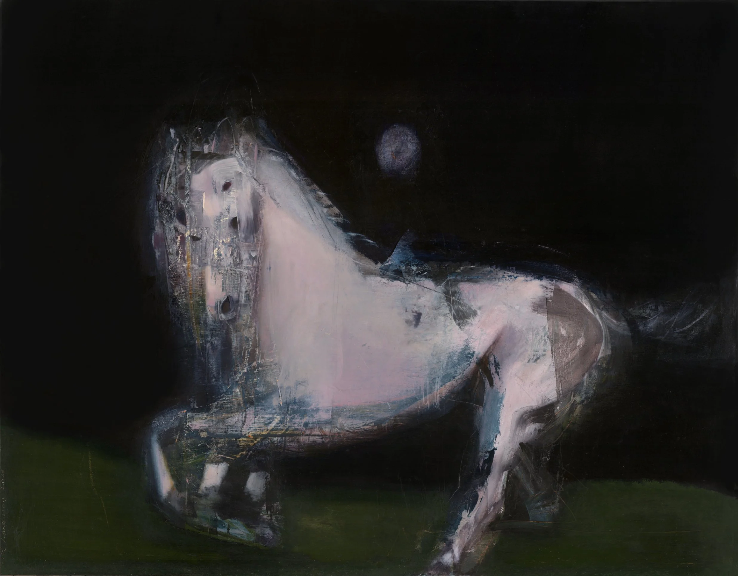 White horse night field (67cm x 87cm)  Oil on board  (available as a print)